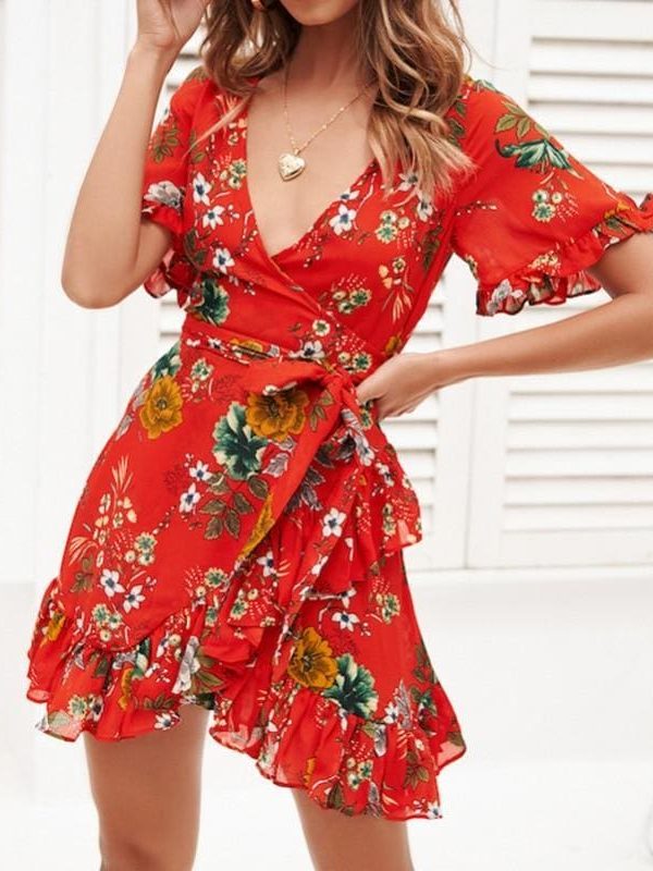 The Best Chiffon Mini Dress Women Boho Style Floral Print Summer Beach Dress Online - Source Silk