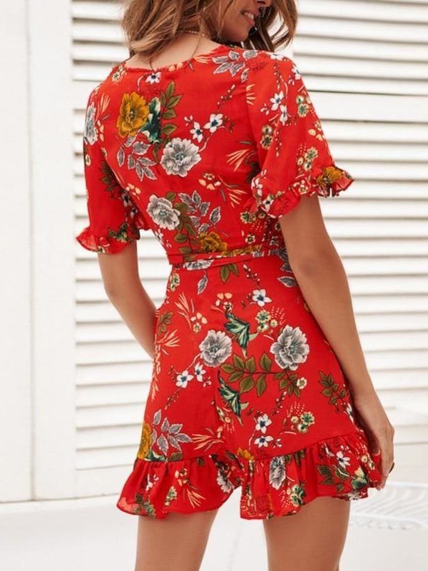 The Best Chiffon Mini Dress Women Boho Style Floral Print Summer Beach Dress Online - Source Silk