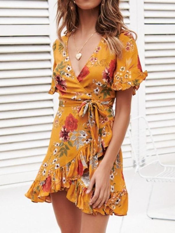 The Best Chiffon Mini Dress Women Boho Style Floral Print Summer Beach Dress Online - Source Silk