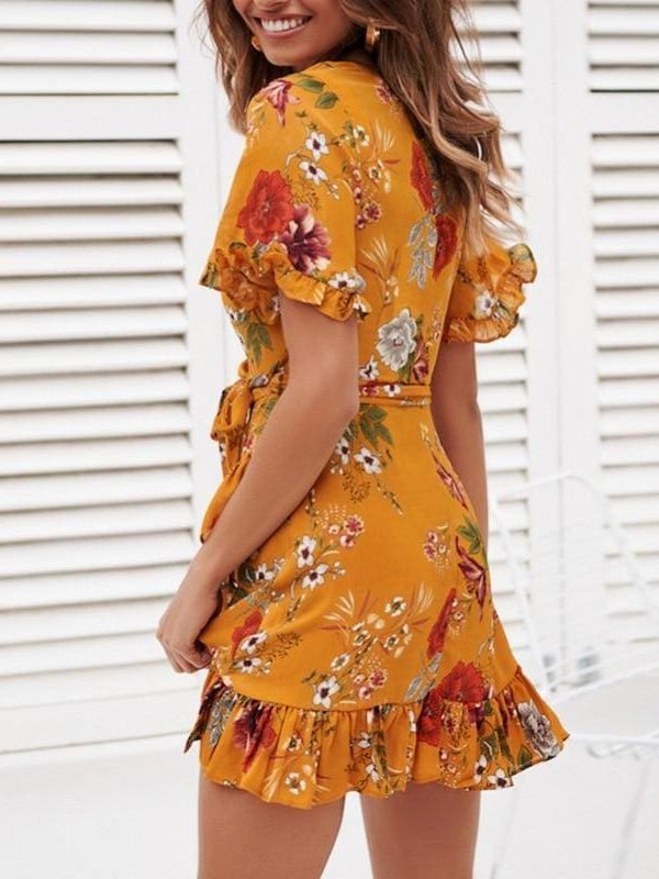 The Best Chiffon Mini Dress Women Boho Style Floral Print Summer Beach Dress Online - Source Silk