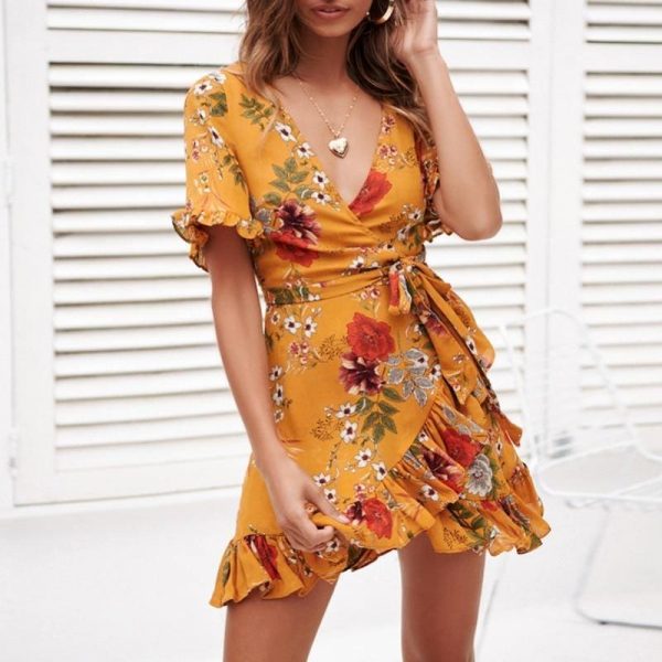 The Best Chiffon Mini Dress Women Boho Style Floral Print Summer Beach Dress Online - Source Silk