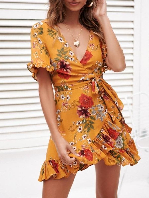 The Best Chiffon Mini Dress Women Boho Style Floral Print Summer Beach Dress Online - Source Silk