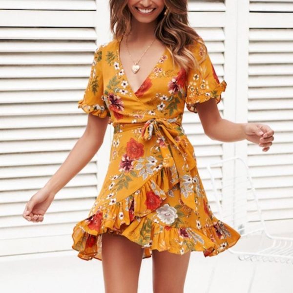 The Best Chiffon Mini Dress Women Boho Style Floral Print Summer Beach Dress Online - Source Silk