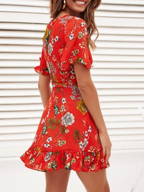 The Best Chiffon Mini Dress Women Boho Style Floral Print Summer Beach Dress Online - Source Silk