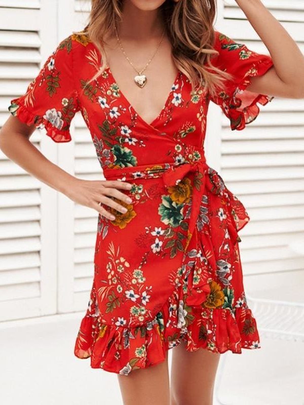 The Best Chiffon Mini Dress Women Boho Style Floral Print Summer Beach Dress Online - Source Silk