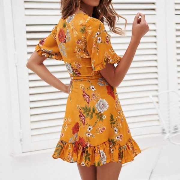 The Best Chiffon Mini Dress Women Boho Style Floral Print Summer Beach Dress Online - Source Silk