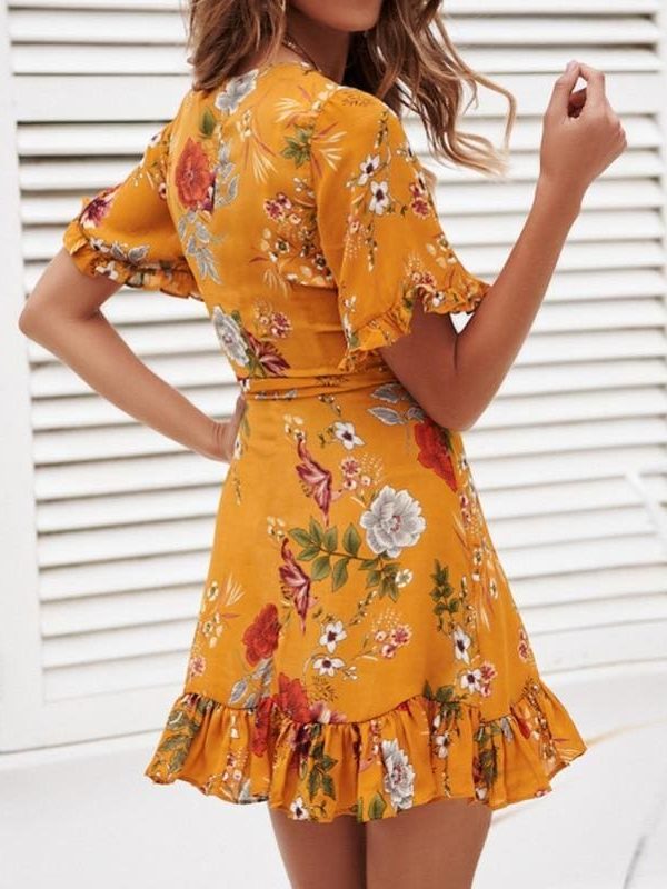 The Best Chiffon Mini Dress Women Boho Style Floral Print Summer Beach Dress Online - Source Silk