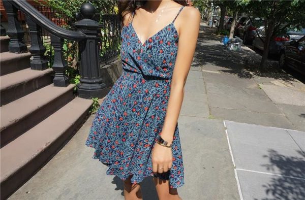 The Best Chiffon V-neck Dress Print Vintage Mini A-Line Slip Strap Dresses Online - Takalr