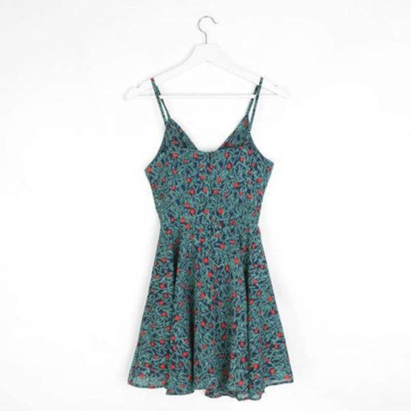 The Best Chiffon V-neck Dress Print Vintage Mini A-Line Slip Strap Dresses Online - Takalr