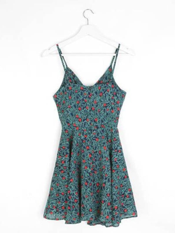 The Best Chiffon V-neck Dress Print Vintage Mini A-Line Slip Strap Dresses Online - Takalr