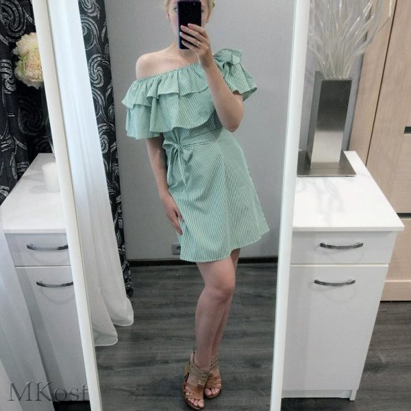 The Best Cloth Striped Sashes Summer Dress Ruffle Collar Bandage Casual Dresses Online - Source Silk