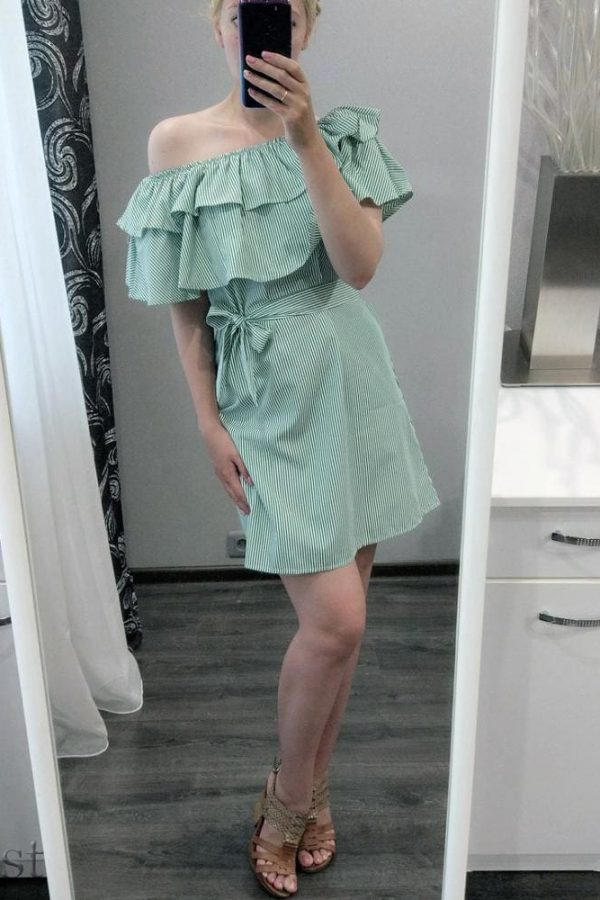 The Best Cloth Striped Sashes Summer Dress Ruffle Collar Bandage Casual Dresses Online - Source Silk