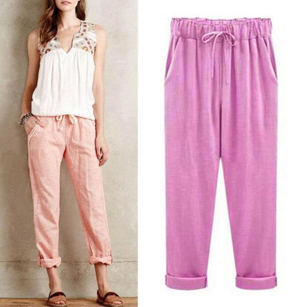 The Best Comfy Harem Pants Women Loose Casual Elastic High Waist Summer Beach Outdoor Drawstring Loose Baggy Trousers Plus Size Online - Takalr