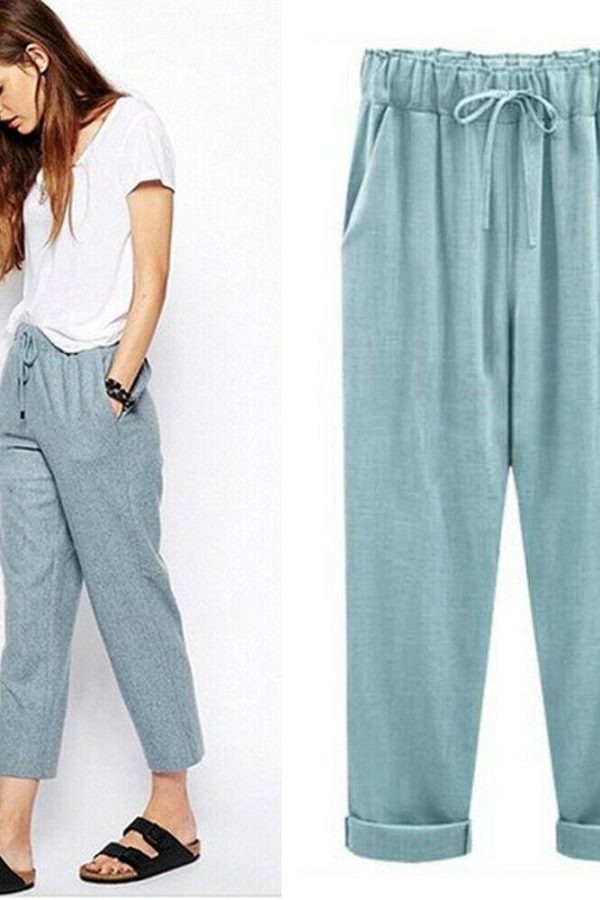 The Best Comfy Harem Pants Women Loose Casual Elastic High Waist Summer Beach Outdoor Drawstring Loose Baggy Trousers Plus Size Online - Takalr