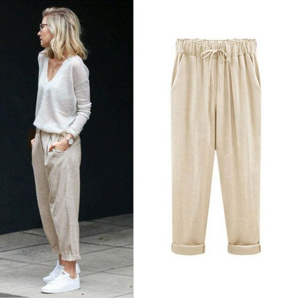 The Best Comfy Harem Pants Women Loose Casual Elastic High Waist Summer Beach Outdoor Drawstring Loose Baggy Trousers Plus Size Online - Takalr