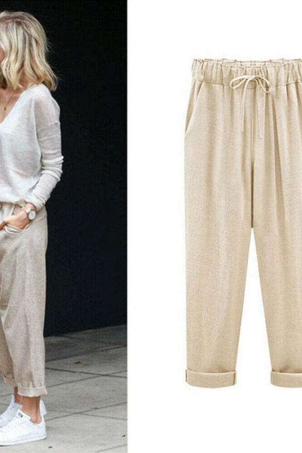 The Best Comfy Harem Pants Women Loose Casual Elastic High Waist Summer Beach Outdoor Drawstring Loose Baggy Trousers Plus Size Online - Takalr