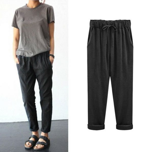 The Best Comfy Harem Pants Women Loose Casual Elastic High Waist Summer Beach Outdoor Drawstring Loose Baggy Trousers Plus Size Online - Takalr