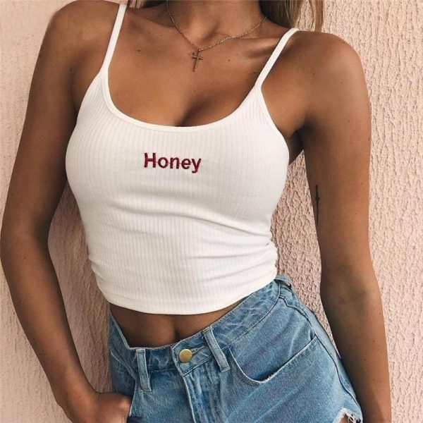 The Best Cool Girls Honey Embroidery Women Fashion Sleeveless Basic Tank Top Online - Source Silk