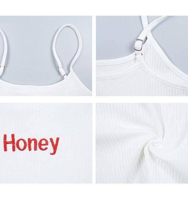 The Best Cool Girls Honey Embroidery Women Fashion Sleeveless Basic Tank Top Online - Source Silk