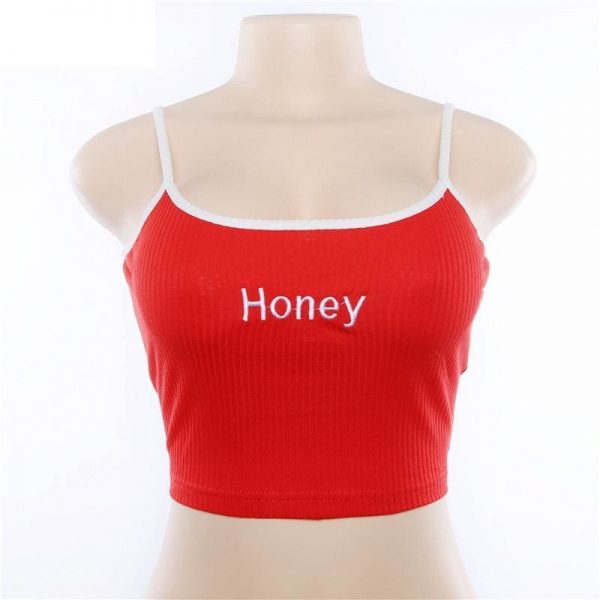 The Best Cool Girls Honey Embroidery Women Fashion Sleeveless Basic Tank Top Online - Source Silk