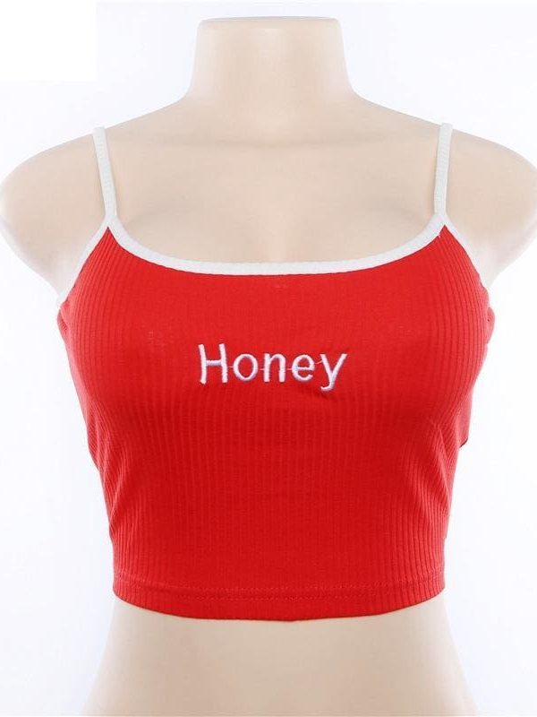 The Best Cool Girls Honey Embroidery Women Fashion Sleeveless Basic Tank Top Online - Source Silk