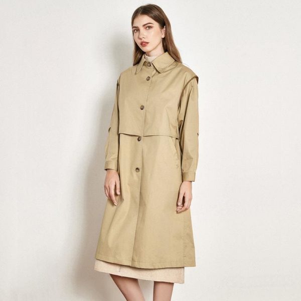 The Best Cotton British Style Casual Style Long Trench Coat Ladies Jacket Online - Takalr