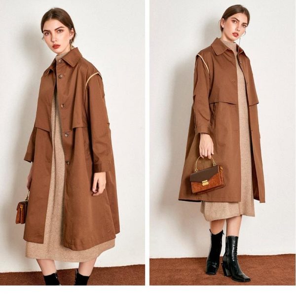 The Best Cotton British Style Casual Style Long Trench Coat Ladies Jacket Online - Takalr