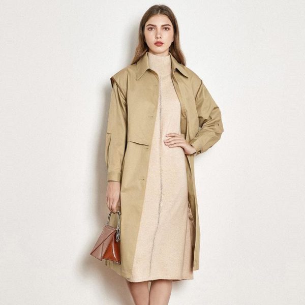The Best Cotton British Style Casual Style Long Trench Coat Ladies Jacket Online - Takalr