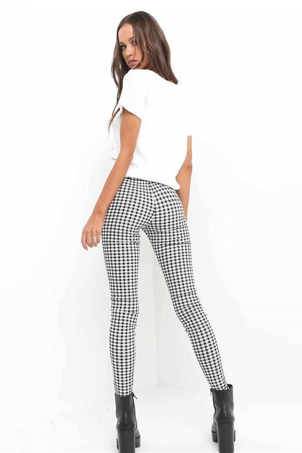 The Best Cotton Comfortable Women Plaid Pants Side Stripe Casual Elastic Pants Online - Takalr