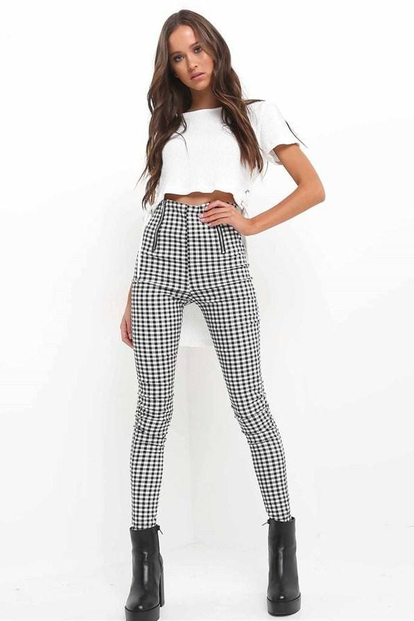 The Best Cotton Comfortable Women Plaid Pants Side Stripe Casual Elastic Pants Online - Takalr