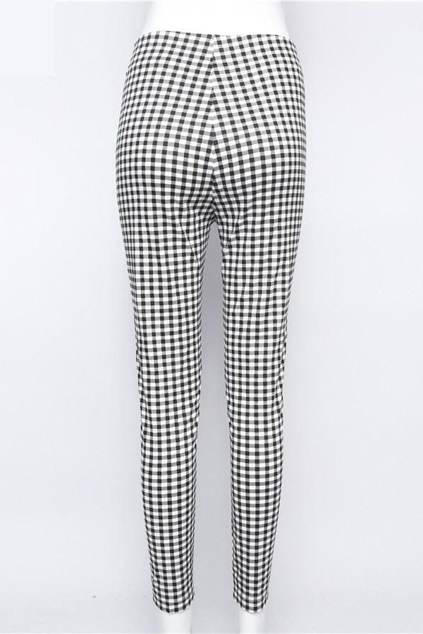 The Best Cotton Comfortable Women Plaid Pants Side Stripe Casual Elastic Pants Online - Takalr