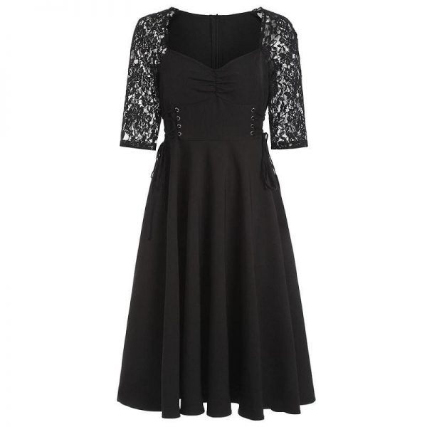 The Best Criss Cross Lace Sleeve Retro Flare Dress Online - Source Silk