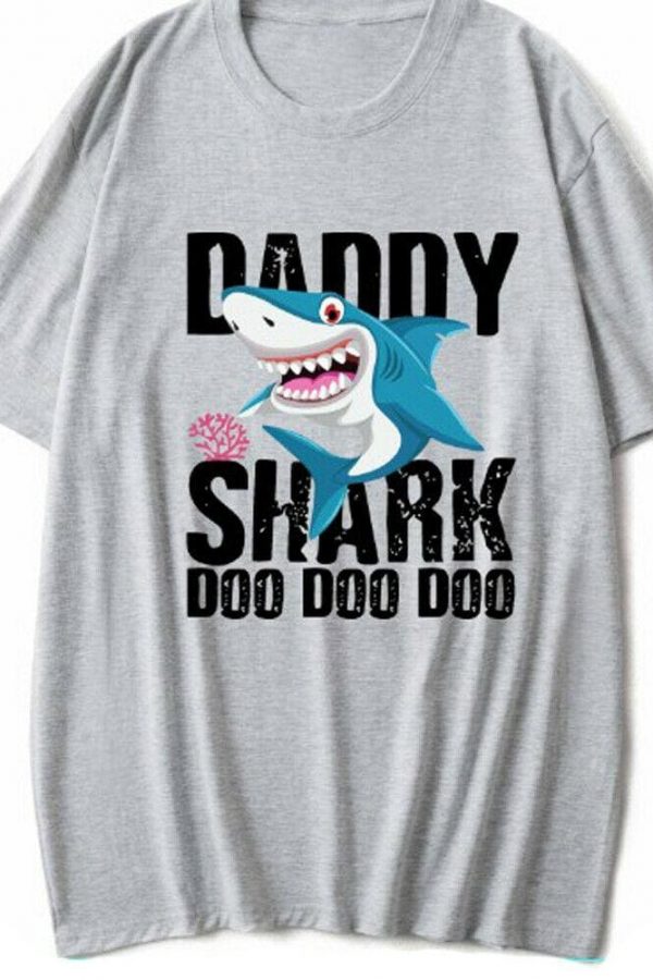 The Best DADDY&MAMA SHARK Women Men Cotton Short Sleeve Loose Top Summer Casual Crew Neck T-Shirt Tee Tops Online - Takalr