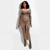 Long sleeve mesh sheer party dress transparent striped printed bodycon dress Maxi dress Optical illusion wavy Vestidos - Takalr