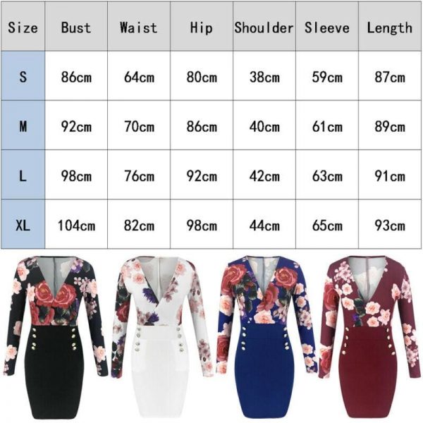 The Best Deep V Neck Dress Women's Sexy Floral Long Sleeve Bodycon Dress Fashion Lady Flowers Patchwork Short Dress Online - Takalr