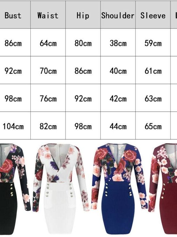 The Best Deep V Neck Dress Women's Sexy Floral Long Sleeve Bodycon Dress Fashion Lady Flowers Patchwork Short Dress Online - Takalr