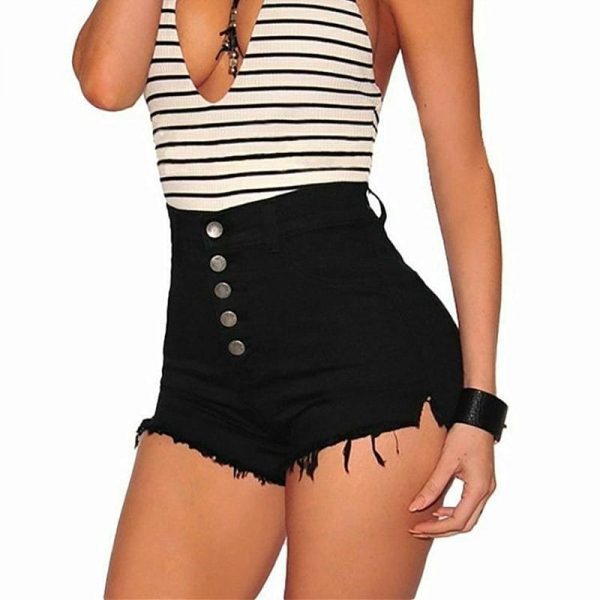 The Best Denim Shorts Women Summer Tassel High Waist Ladies Summer Sexy Bottoms Short Jeans Solid Casual Button Shorts Online - Takalr