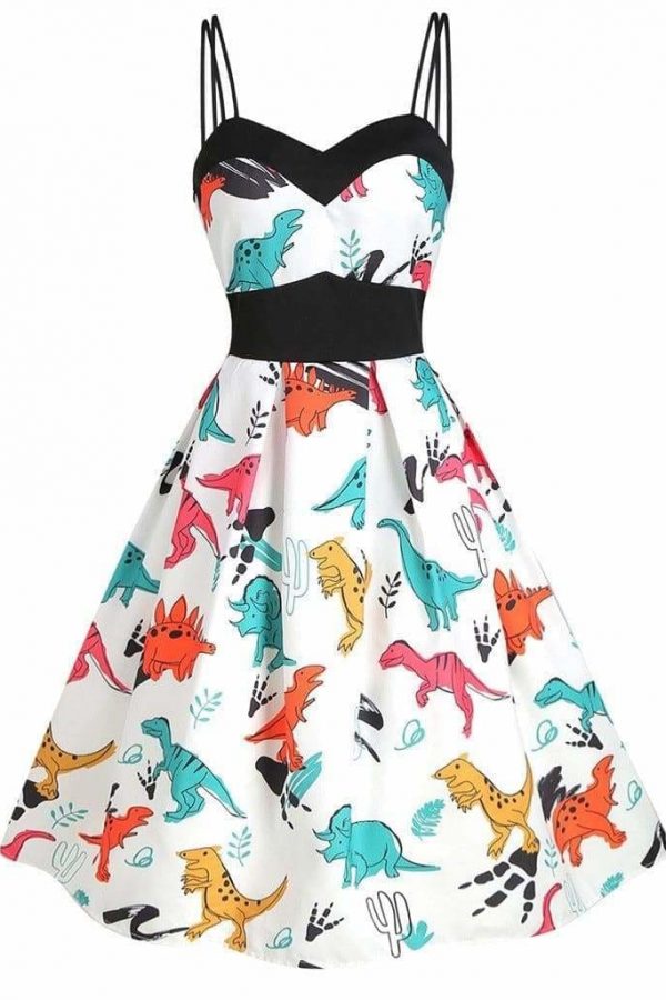 The Best Dinosaur Print Dual Strap Dress Online - Source Silk