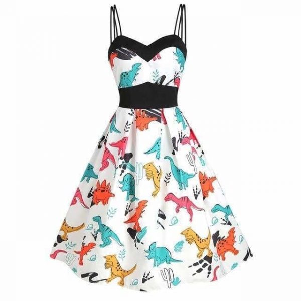 The Best Dinosaur Print Dual Strap Dress Online - Source Silk