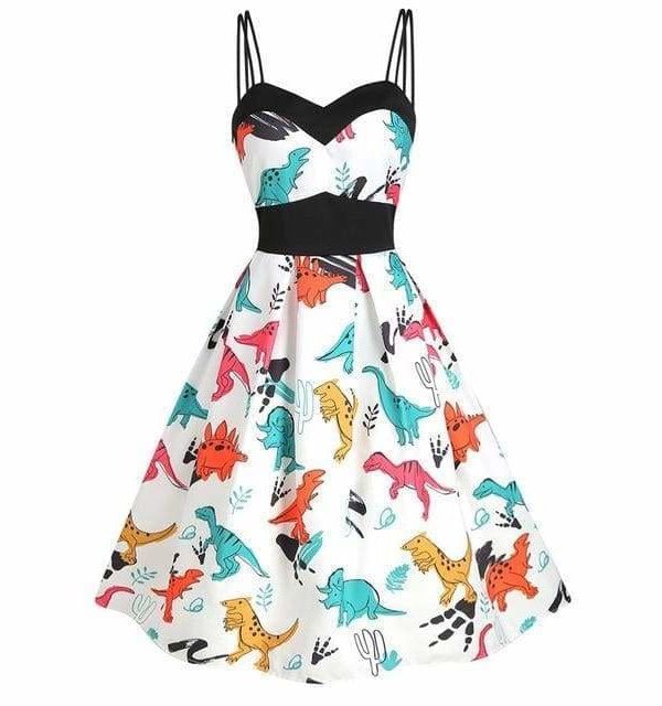 The Best Dinosaur Print Dual Strap Dress Online - Source Silk