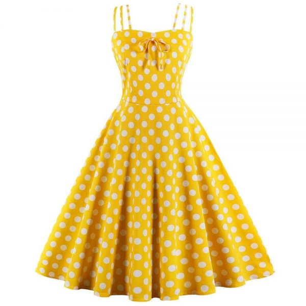 The Best Dot Print Vrouwen Zomer Party Dress Hoge Taille Vintage A-lijn jurk Online - Source Silk