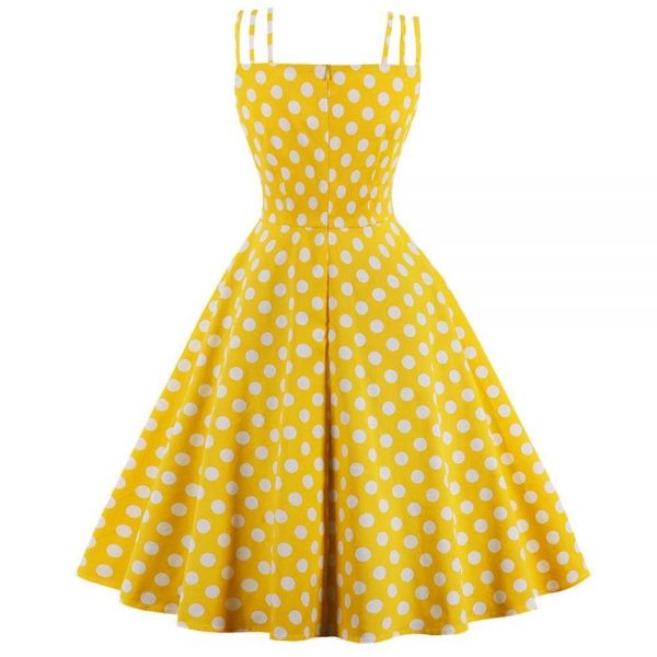 The Best Dot Print Vrouwen Zomer Party Dress Hoge Taille Vintage A-lijn jurk Online - Source Silk