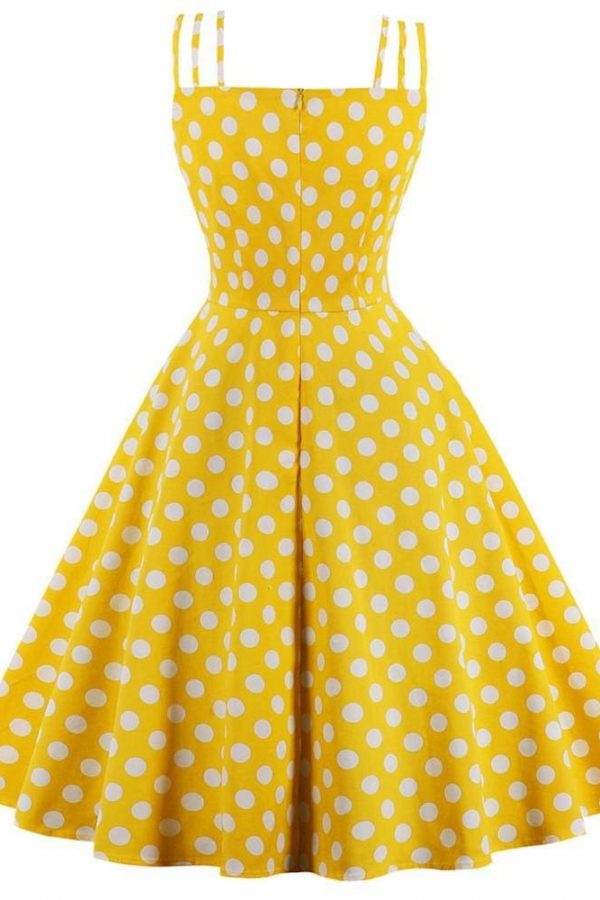 The Best Dot Print Vrouwen Zomer Party Dress Hoge Taille Vintage A-lijn jurk Online - Source Silk