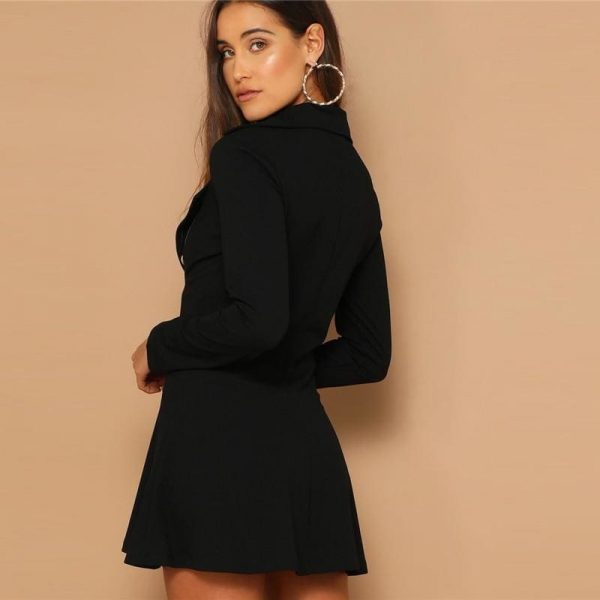 The Best Double Breasted Detail Asymmetrical Zip Up Notched Fit Elegant Dresses Online - Takalr