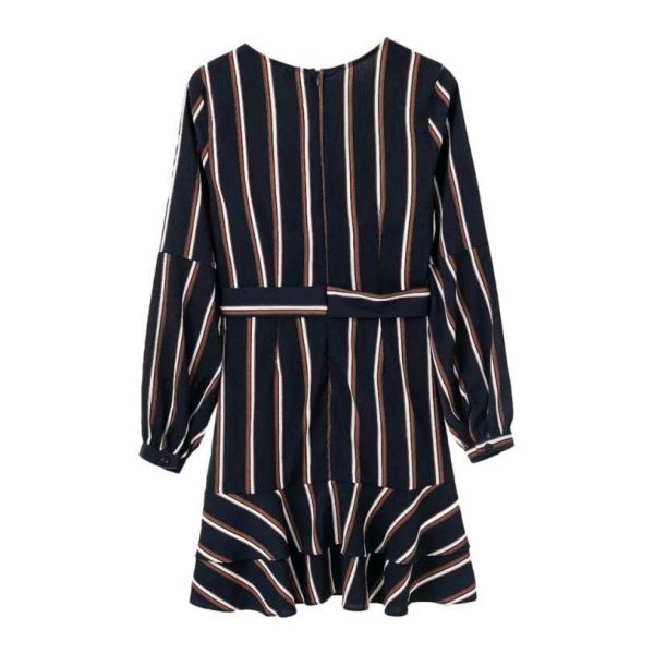 The Best Dress Women's Lantern Sleeve Striped V-Neck Dress Ruffle Mini Dress Online - Takalr