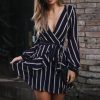 The Best Dress Women's Lantern Sleeve Striped V-Neck Dress Ruffle Mini Dress Online - Takalr