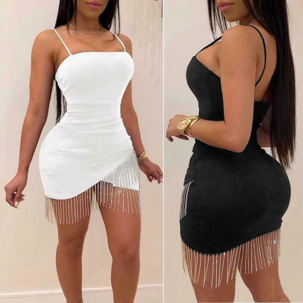 The Best Dresses Woman Party Night Birthday Tassel Split Sleeveless Bodycon Dress Summer Elegant Suspender Short Mini Pencil Dresses Online - Takalr