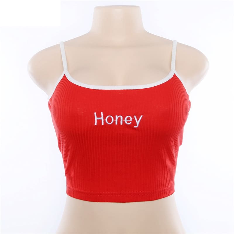 Cool Girls Honey Embroidery Women Fashion Sleeveless Basic Tank Top