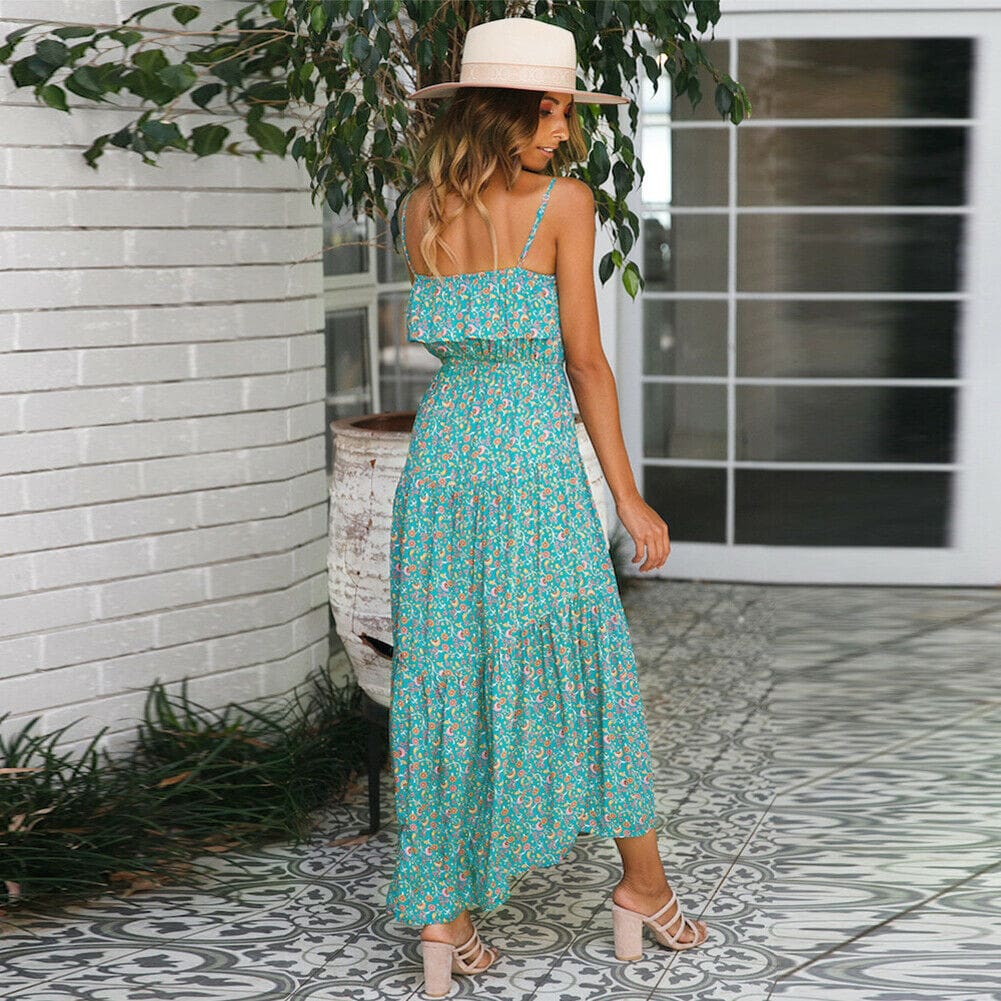 Women Ladies Summer Boho Floral Sleeveless Casual High Waist Long Maxi Dress Party Beach Dress Sundress