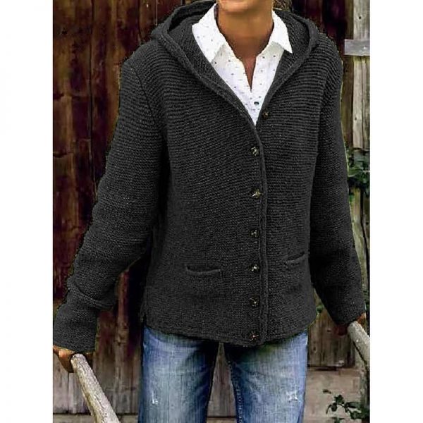 Hooded Long Sleeve Knitted Cardigan Sweater Outerwear - Takalr